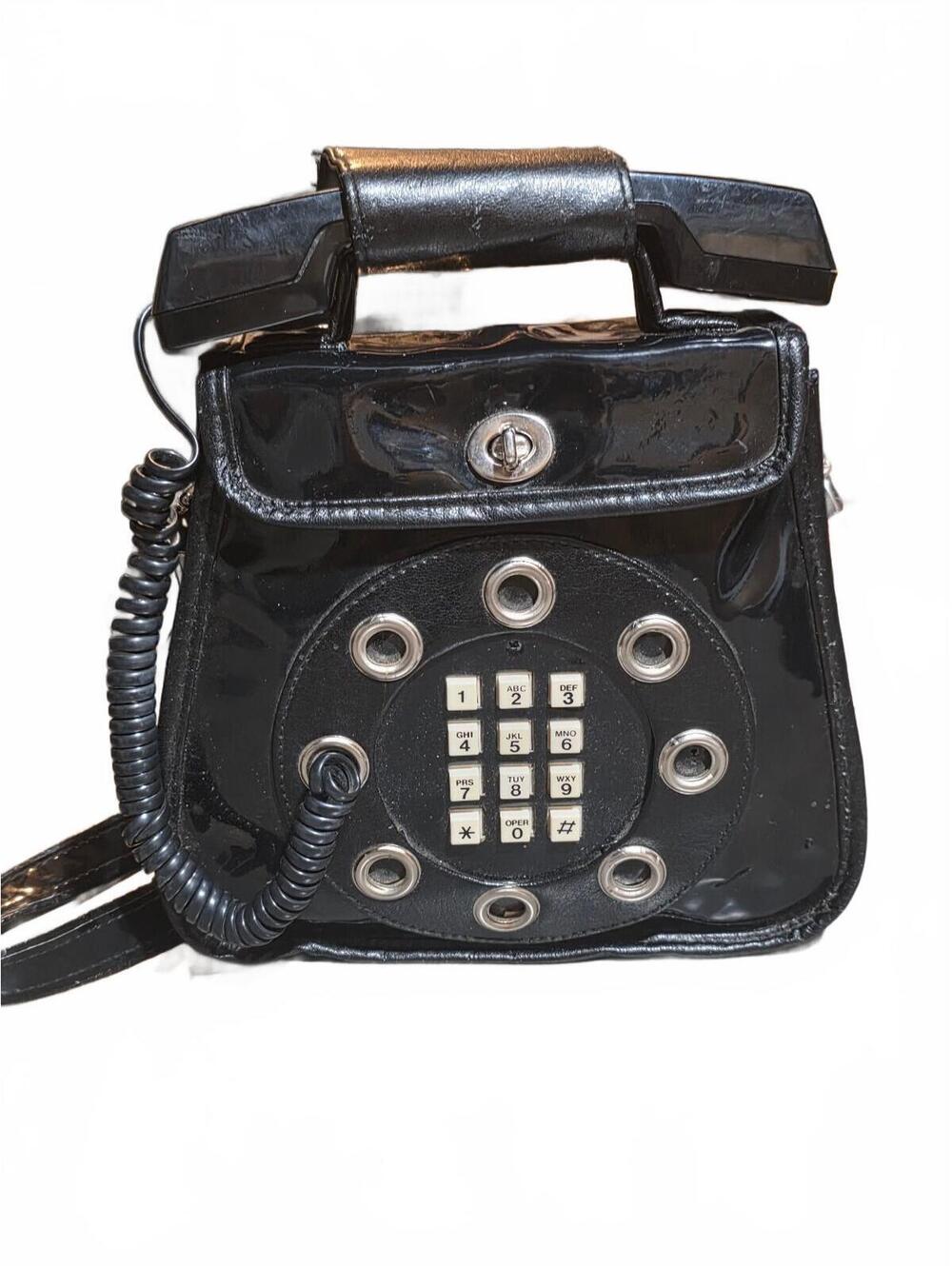 1970’s Vintage Dallas Handbag Black Real Working Retro Telephone Bag w/ Strap